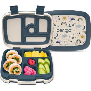Bentgo Kids 5-Compartment Leak-Proof Bento-Style Lunch Box (Whimsy & Wonder Collection) – Ideal for Ages 3-7, Drop-Proof & Durable, Dishwasher Safe, & PFAS & BPA-Free Materials (Geo Speckle)(Friendly Skies)