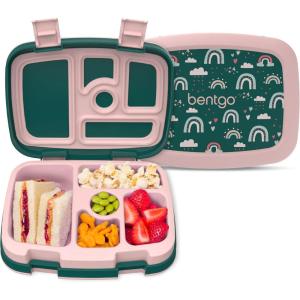 Bentgo Kids 5-Compartment Leak-Proof Bento-Style Lunch Box (Whimsy & Wonder Collection) – Ideal for Ages 3-7, Drop-Proof & Durable, Dishwasher Safe, & PFAS & BPA-Free Materials (Geo Speckle)(Green Rainbow)
