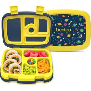 Bentgo Kids 5-Compartment Leak-Proof Bento-Style Lunch Box (Whimsy & Wonder Collection) – Ideal for Ages 3-7, Drop-Proof & Durable, Dishwasher Safe, & PFAS & BPA-Free Materials (Geo Speckle)(Space)