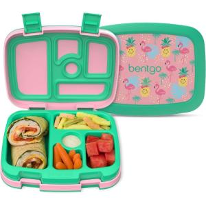 Bentgo Kids 5-Compartment Leak-Proof Bento-Style Lunch Box (Whimsy & Wonder Collection) – Ideal for Ages 3-7, Drop-Proof & Durable, Dishwasher Safe, & PFAS & BPA-Free Materials (Geo Speckle)(Tropical)