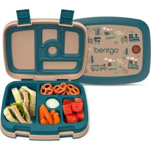 Bentgo Kids 5-Compartment Leak-Proof Bento-Style Lunch Box (Whimsy & Wonder Collection) – Ideal for Ages 3-7, Drop-Proof & Durable, Dishwasher Safe, & PFAS & BPA-Free Materials (Geo Speckle)(Trains)
