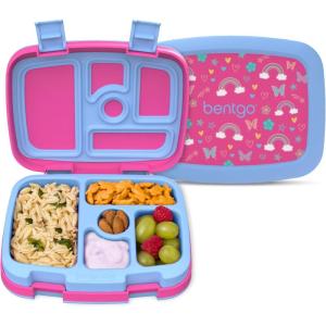 Bentgo Kids 5-Compartment Leak-Proof Bento-Style Lunch Box (Whimsy & Wonder Collection) – Ideal for Ages 3-7, Drop-Proof & Durable, Dishwasher Safe, & PFAS & BPA-Free Materials (Geo Speckle)(Rainbows and Butterflies)