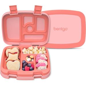 Bentgo Kids Bento-Style 5-Compartment Leak-Proof Lunch Box – Ideal Portion Sizes for Ages 3 to 7 – Durable, Drop-Proof, Dishwasher Safe, PFAS & BPA-Free & Made with Food-Safe Materials (Citrus Yellow)(Coral)