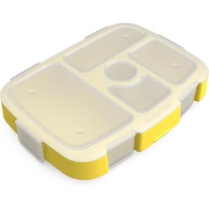 Bentgo® Kids Prints Tray with Transparent Cover – Reusable, BPA-Free, 5-Compartment Meal Prep Container with Built-In Portion Control for Healthy Meals At Home & On the Go (Trains)(Construction Trucks)