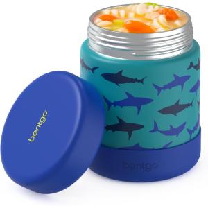 Bentgo Kids Stainless Steel Food Jar – 11oz Leak-Proof Double Insulated Hot or Cold Food Container with Removable Silicone Bumper, Dishwasher Safe, Easy Open Lid, Ages 3+ (Puppy Love)(Shark)