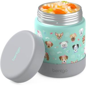 Bentgo Kids Stainless Steel Food Jar – 11oz Leak-Proof Double Insulated Hot or Cold Food Container with Removable Silicone Bumper, Dishwasher Safe, Easy Open Lid, Ages 3+ (Puppy Love)(Puppy Love)