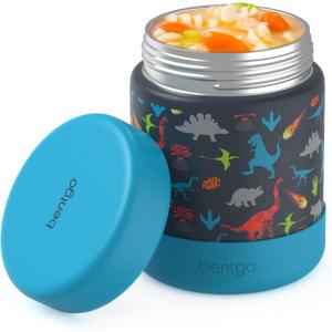 Bentgo Kids Stainless Steel Food Jar – 11oz Leak-Proof Double Insulated Hot or Cold Food Container with Removable Silicone Bumper, Dishwasher Safe, Easy Open Lid, Ages 3+ (Puppy Love)(Dinosaur)