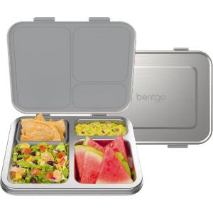 Bentgo Kids Stainless Steel Leak-Resistant Lunch Box – 3-Compartments with Bonus Silicone Container, Durable, Eco-Friendly, Dishwasher Safe, BPA-Free, Ideal for School, Ages 3+ (Silver)(Silver)