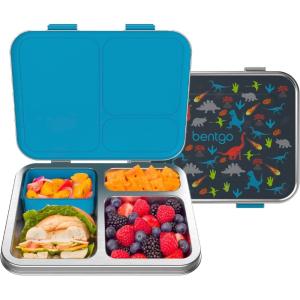 Bentgo Kids Stainless Steel Prints Leak-Resistant Lunch Box – 3-Compartments with Bonus Silicone Container, Durable, Eco-Friendly, Dishwasher Safe, BPA-Free, Ideal for School, Ages 3+ (Unicorn)(Dinosaur)