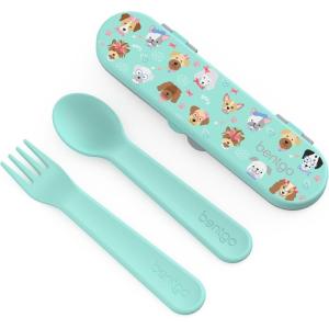 Bentgo Kids Utensil Set – Reusable Plastic Fork, Spoon & Storage Case – BPA-Free Materials, Easy-Grip Handles, Dishwasher Safe – Ideal for School Lunch, Travel, & Outdoors (Safari)(Puppy Love)
