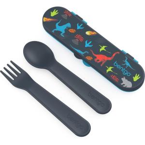 Bentgo Kids Utensil Set – Reusable Plastic Fork, Spoon & Storage Case – BPA-Free Materials, Easy-Grip Handles, Dishwasher Safe – Ideal for School Lunch, Travel, & Outdoors (Safari)(Dino)