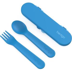 Bentgo Kids Utensil Set – Reusable Plastic Fork, Spoon & Storage Case – BPA-Free Materials, Easy-Grip Handles, Dishwasher Safe – Ideal for School Lunch, Travel, & Outdoors (Safari)(Blue)