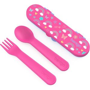 Bentgo Kids Utensil Set – Reusable Plastic Fork, Spoon & Storage Case – BPA-Free Materials, Easy-Grip Handles, Dishwasher Safe – Ideal for School Lunch, Travel, & Outdoors (Safari)(Rainbows and Butterflies)