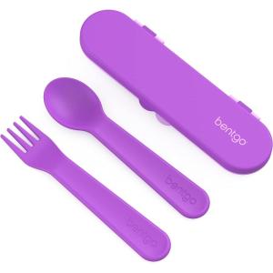 Bentgo Kids Utensil Set – Reusable Plastic Fork, Spoon & Storage Case – BPA-Free Materials, Easy-Grip Handles, Dishwasher Safe – Ideal for School Lunch, Travel, & Outdoors (Safari)(Purple)