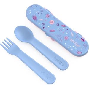 Bentgo Kids Utensil Set – Reusable Plastic Fork, Spoon & Storage Case – BPA-Free Materials, Easy-Grip Handles, Dishwasher Safe – Ideal for School Lunch, Travel, & Outdoors (Safari)(Lavender Galaxy)
