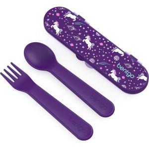 Bentgo Kids Utensil Set – Reusable Plastic Fork, Spoon & Storage Case – BPA-Free Materials, Easy-Grip Handles, Dishwasher Safe – Ideal for School Lunch, Travel, & Outdoors (Safari)(Unicorn)