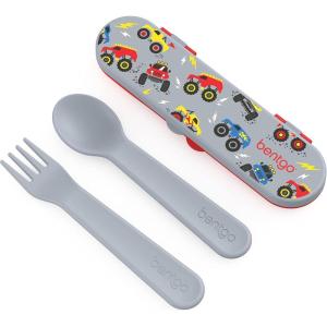 Bentgo Kids Utensil Set – Reusable Plastic Fork, Spoon & Storage Case – BPA-Free Materials, Easy-Grip Handles, Dishwasher Safe – Ideal for School Lunch, Travel, & Outdoors (Safari)(Trucks)