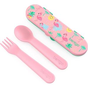Bentgo Kids Utensil Set – Reusable Plastic Fork, Spoon & Storage Case – BPA-Free Materials, Easy-Grip Handles, Dishwasher Safe – Ideal for School Lunch, Travel, & Outdoors (Safari)(Tropical)