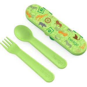 Bentgo Kids Utensil Set – Reusable Plastic Fork, Spoon & Storage Case – BPA-Free Materials, Easy-Grip Handles, Dishwasher Safe – Ideal for School Lunch, Travel, & Outdoors (Safari)(Safari)