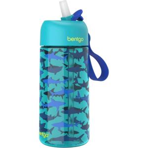 Bentgo Kids Water Bottle – Leak-Proof, Durable Tritan, BPA-Free 15 oz. Cup for Kids/Toddlers Ages 3+, Bite & Sip Spout, Carrying Handle, & Dishwasher Safe for School, Sports, Daycare & Camp (Trucks)(Shark)