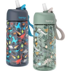 Bentgo Kids Water Bottle – Leak-Proof, Durable Tritan, BPA-Free 15 oz. Cup for Kids/Toddlers Ages 3+, Bite & Sip Spout, Carrying Handle, & Dishwasher Safe for School, Sports, Daycare & Camp (Trucks)(Dinosaur & Dino Fossils)
