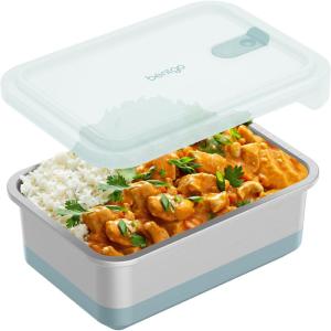 Bentgo MicroSteel Heat & Eat Container – Microwave-Safe, Leak-Proof & Airtight, Easy-to-Clean Lightweight Stainless Steel Reusable Food Storage with Silicone Lid (Dinner Size; 5.5-Cup Capacity; Gold)(Family Size: 8.5 Cups (Aqua))
