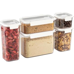 Bentgo Pantry – 10-Piece Airtight Food Storage Containers, Clear, Stackable Kitchen & Pantry Organization, Locking Lids for Freshness, BPA-Free Plastic – Ideal for Sugar, Flour, & More (White Stone)(Snow)
