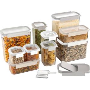 Bentgo Pantry – 22-Piece Airtight Food Storage Containers, Clear and Stackable Kitchen and Pantry Organization Set, Locking Lids for Freshness, Bonus Cereal Lid & Scoop, BPA-Free Plastic (White Stone)(White Stone)