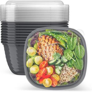 Bentgo Prep – 1-Compartment Bowls with Custom Fit Lids – Reusable, Microwaveable, Durable, PFAS & BPA-Free, Freezer and Dishwasher Safe Meal Prep Food Storage – 10 Bowls & 10 Lids (Sage Leaf Glitter)(Graphite)
