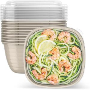 Bentgo Prep – 1-Compartment Bowls with Custom Fit Lids – Reusable, Microwaveable, Durable, PFAS & BPA-Free, Freezer and Dishwasher Safe Meal Prep Food Storage – 10 Bowls & 10 Lids (Sage Leaf Glitter)(Champagne)