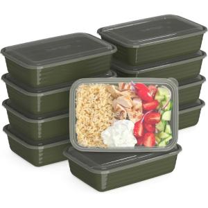 Bentgo Prep – 20-Piece 1-Compartment Reusable Meal Prep Containers with Lids, PFAS & BPA Free Materials, Durable, Microwave, Freezer, & Dishwasher Safe To Go Food Storage (Navy Blue)(Khaki Green)