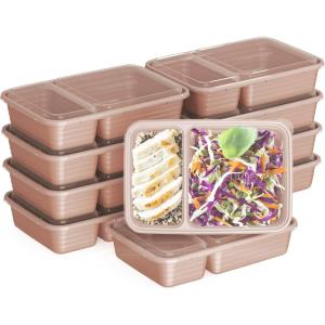 Bentgo Prep – 20-Piece 2-Compartment Reusable Meal Prep Containers with Lids, PFAS & BPA Free Materials, Durable, Microwave, Freezer, & Dishwasher Safe To Go Food Storage (Navy Blue)(Rose Gold)