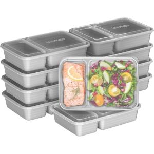 Bentgo Prep – 20-Piece 2-Compartment Reusable Meal Prep Containers with Lids, PFAS & BPA Free Materials, Durable, Microwave, Freezer, & Dishwasher Safe To Go Food Storage (Navy Blue)(Silver)