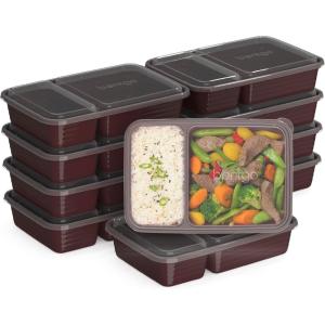 Bentgo Prep – 20-Piece 2-Compartment Reusable Meal Prep Containers with Lids, PFAS & BPA Free Materials, Durable, Microwave, Freezer, & Dishwasher Safe To Go Food Storage (Navy Blue)(Burgundy)