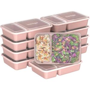 Bentgo Prep – 20-Piece 2-Compartment Reusable Meal Prep Containers with Lids, PFAS & BPA Free Materials, Durable, Microwave, Freezer, & Dishwasher Safe To Go Food Storage (Navy Blue)(Sweet Pea Glitter)