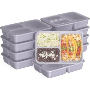 Bentgo Prep – 20-Piece 3-Compartment Reusable Meal Prep Containers with Lids, PFAS & BPA Free Materials, Durable, Microwave, Freezer, & Dishwasher Safe To Go Food Storage (Rosette Glitter)(Lilac)