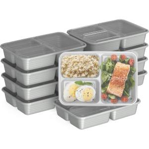 Bentgo Prep – 20-Piece 3-Compartment Reusable Meal Prep Containers with Lids, PFAS & BPA Free Materials, Durable, Microwave, Freezer, & Dishwasher Safe To Go Food Storage (Rosette Glitter)(Silver)