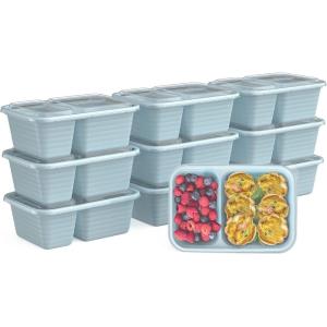 Bentgo Prep – 2-Compartment Snack Containers with Lids – Reusable, Microwaveable, Durable PFAS & BPA-Free, Freezer and Dishwasher-Safe Meal Prep Food Storage – 10 Trays & 10 Lids (Sky)(Sky)