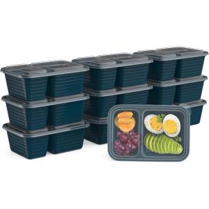 Bentgo Prep – 2-Compartment Snack Containers with Lids – Reusable, Microwaveable, Durable PFAS & BPA-Free, Freezer and Dishwasher-Safe Meal Prep Food Storage – 10 Trays & 10 Lids (Sky)(Deep Teal)