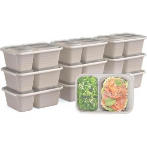 Bentgo Prep – 2-Compartment Snack Containers with Lids – Reusable, Microwaveable, Durable PFAS & BPA-Free, Freezer and Dishwasher-Safe Meal Prep Food Storage – 10 Trays & 10 Lids (Sky)(Clay)