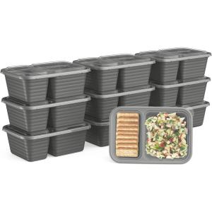 Bentgo Prep – 2-Compartment Snack Containers with Lids – Reusable, Microwaveable, Durable PFAS & BPA-Free, Freezer and Dishwasher-Safe Meal Prep Food Storage – 10 Trays & 10 Lids (Sky)(Pewter)
