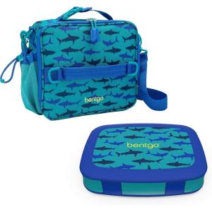 Bentgo Prints Insulated Lunch Bag Set With Kids Bento-Style Lunch Box (Shark)