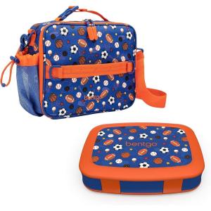Bentgo Prints Insulated Lunch Bag Set With Kids Bento-Style Lunch Box (Sports)