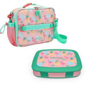 Bentgo Prints Insulated Lunch Bag Set With Kids Bento-Style Lunch Box (Tropical)