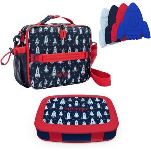 Bentgo Prints Insulated Lunch Bag Set With Kids Bento-Style Lunch Box and 4 Reusable Ice Packs (Space Rockets)