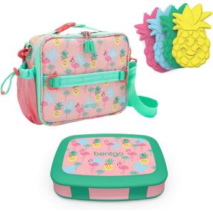 Bentgo Prints Insulated Lunch Bag Set With Kids Bento-Style Lunch Box and 4 Reusable Ice Packs (Tropical)