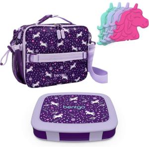 Bentgo Prints Insulated Lunch Bag Set With Kids Bento-Style Lunch Box and 4 Reusable Ice Packs (Unicorn)