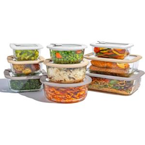 Bentgo Signature Leak-Proof Glass Food Storage – 18-Piece Set, 1-Compartment Plastic-Free Containers with Airtight Glass Lids, BPA-Free, Microwave, Freezer, Oven & Dishwasher Safe (White Stone)