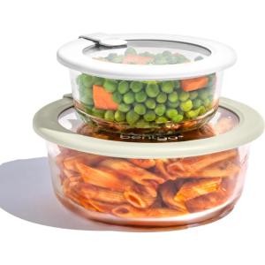 Bentgo Signature Leak-Proof Glass Food Storage – 4-Piece Set, 1-Compartment Plastic-Free Containers with Airtight Glass Lids, BPA-Free, Microwave, Freezer, Oven & Dishwasher Safe (White Stone)