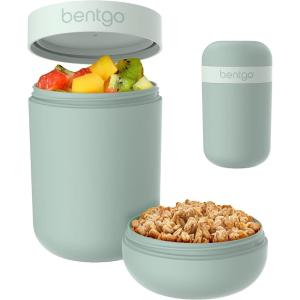 Bentgo Snack Cup – Reusable Snack Container with Leak-Proof Design, Toppings Compartment, and Dual-Sealing Lid, Portable & Lightweight for Work, Travel, Gym – Dishwasher Safe (Dark Gray)(Mint Green)
